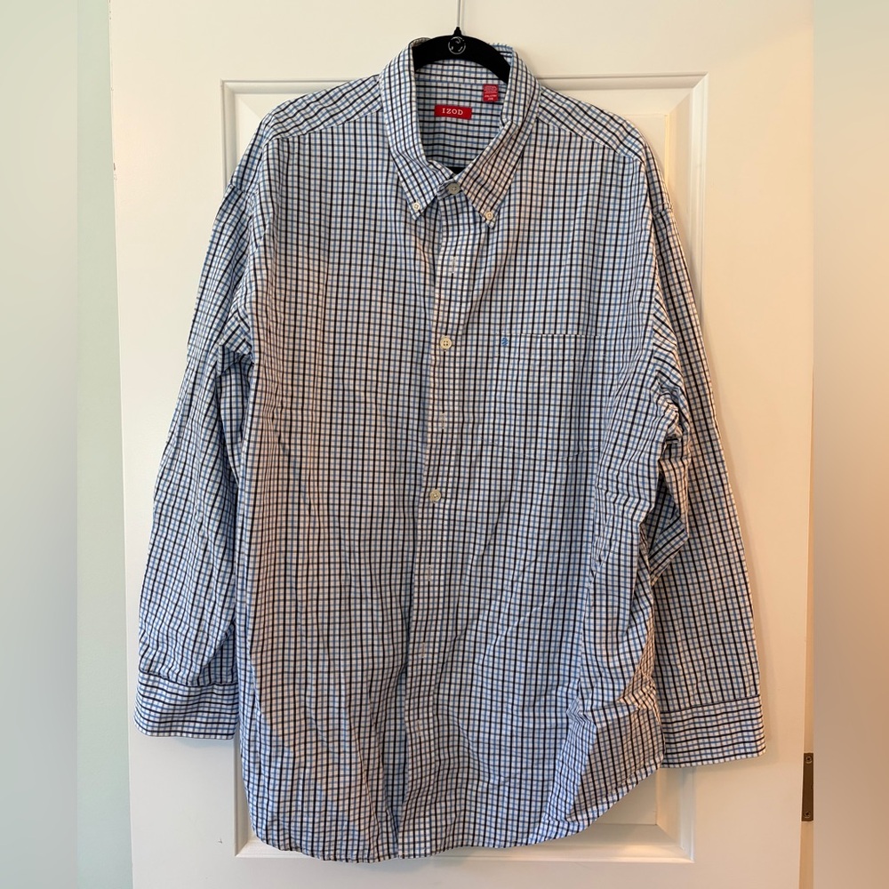 Izod Men's Blue and White Checkered Shirt